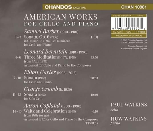 American Works for Cello & Piano - CD Audio di Paul Watkins,Huw Watkins - 2