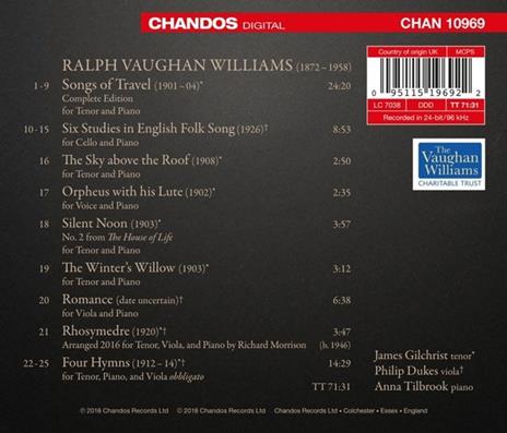 Songs Of Travel - CD Audio di Ralph Vaughan Williams,James Gilchrist - 2