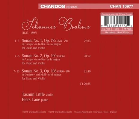 Le tre sonate per violino - CD Audio di Johannes Brahms,Tasmin Little - 2