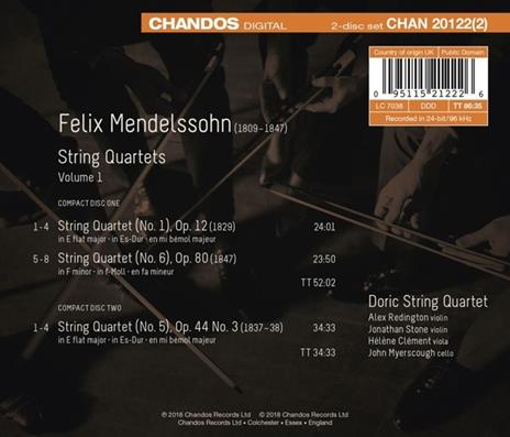 Quartetti per archi - CD Audio di Felix Mendelssohn-Bartholdy - 2