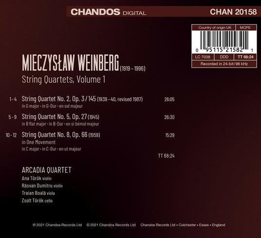 Quartetti per archi vol.1 - CD Audio di Mieczyslaw Weinberg,Arcadia Quartet - 2
