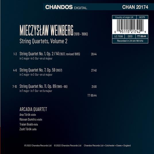 String Quartets Nos. 1, 7 & 11 - CD Audio di Mieczyslaw Weinberg,Arcadia Quartet - 2