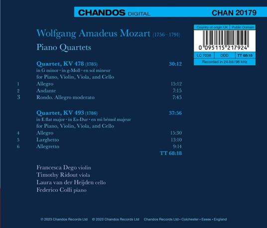 The Piano Quartets - CD Audio di Wolfgang Amadeus Mozart,Francesca Dego - 2