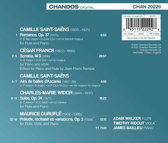 Musica francese per flauto - CD Audio di Adam Walker - 2