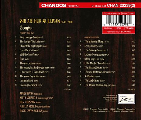 The Harmonious Echo. Songs by Sir Arthur Sullivan - CD Audio di Arthur Sullivan,Mary Bevan - 2