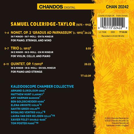 Nonet - Piano Trio - Piano Quintet - CD Audio di Samuel Coleridge-Taylor,Kaleidoscope Chamber Collective - 2