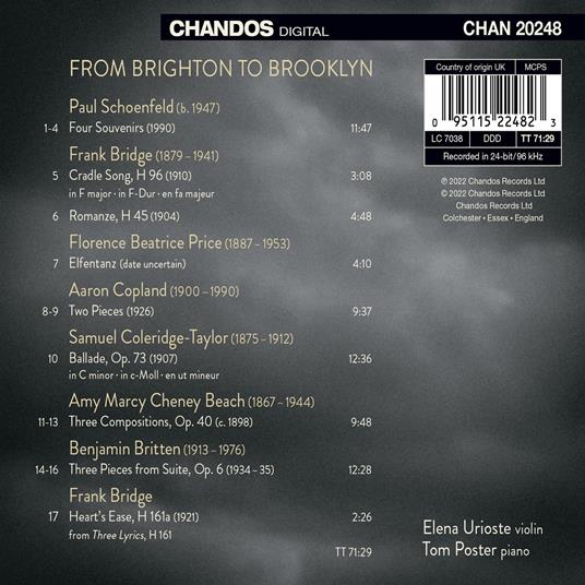 From Brighton to Brooklyn. Musica per violino e pianoforte - CD Audio di Tom Poster,Elena Urioste - 2
