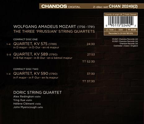 Quartetti prussiani - CD Audio di Wolfgang Amadeus Mozart,Doric String Quartet - 2