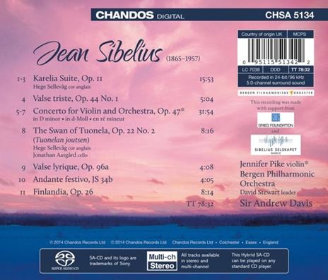 Musica Orchestrale - SuperAudio CD ibrido di Jean Sibelius,Andrew Davis,Bergen Philharmonic Orchestra - 2