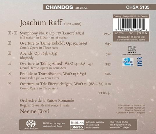 Opere Orchestrali vol.2 - SuperAudio CD ibrido di Neeme Järvi,Orchestre de la Suisse Romande,Joachim Raff - 2