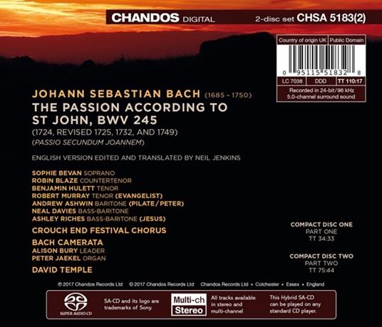 La Passione secondo Giovanni (in lingua inglese) - SuperAudio CD ibrido di Johann Sebastian Bach,Crouch End Festival Chorus - 2