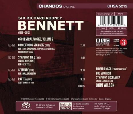 Musica orchestrale vol.2 (SACD Ibrido Multicanale) - SuperAudio CD ibrido di BBC Scottish Symphony Orchestra,Richard Rodney Bennett,John Wilson - 2
