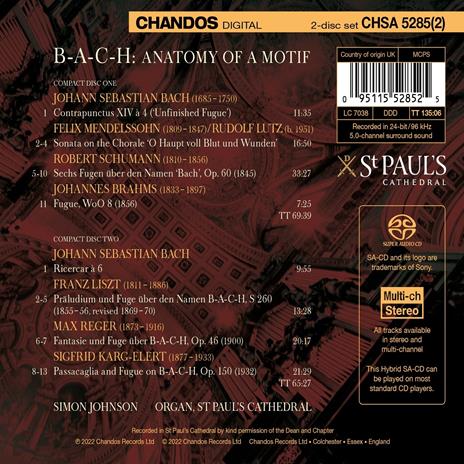 B-A-C-H Anatomy Of A Motif - CD Audio di Simon Johnson - 2