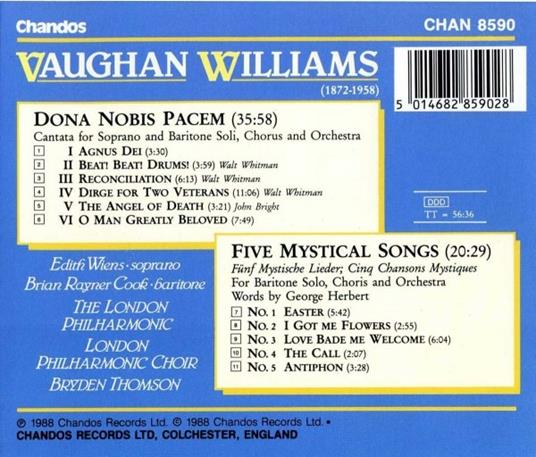 Dona Nobis Pacem - Cinque canzoni mistiche - CD Audio di Ralph Vaughan Williams - 2