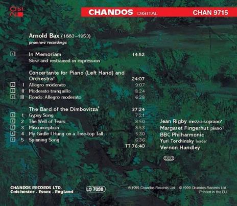 The Bard of the Dimbovitza - Concertante per pianoforte e orchestra - CD Audio di Arnold Trevor Bax - 2