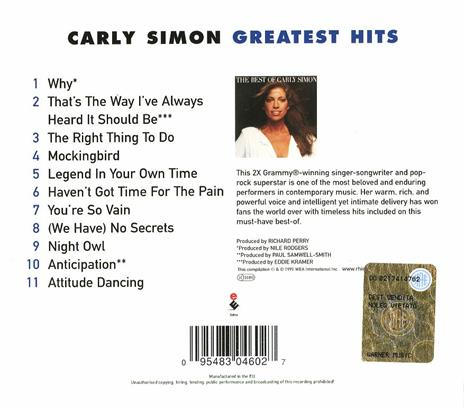 Greatest Hits. The Best of Carly Simon - CD Audio di Carly Simon - 2