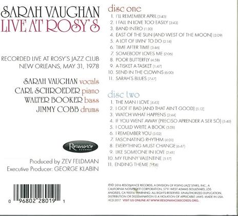Live at Rosy's - CD Audio di Sarah Vaughan - 2