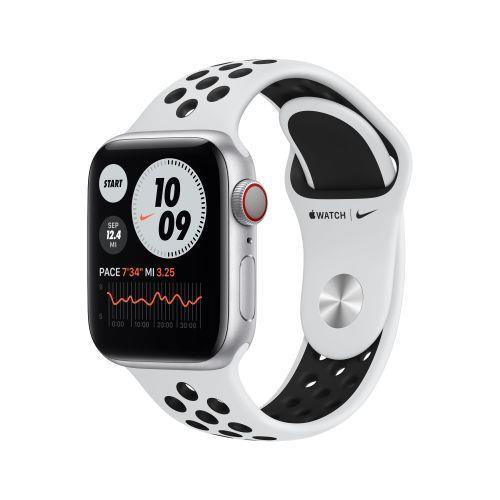 Apple Watch Nike Series 6 GPS + Cellular, 40mm in alluminio argento con cinturino Sport Nike Platino/Nero