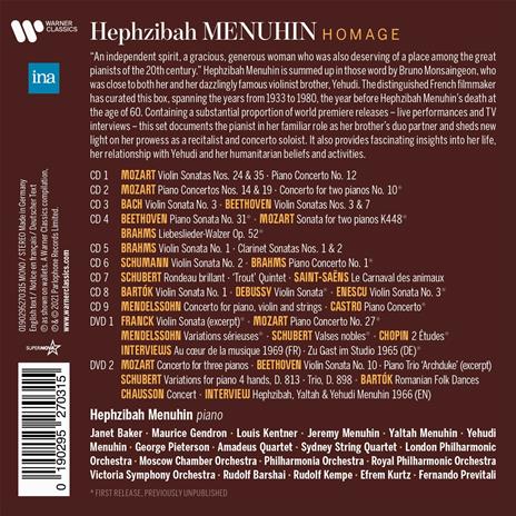Hephzibah Menuhin Homage (Box Set: 9 CD + 2 DVD) - CD Audio + DVD di Hephzibakh Menuhin - 2