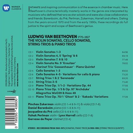 Sonate per violino - Sonate per violoncello - Trii per archi - Trii con pianoforte - CD Audio di Ludwig van Beethoven,Jacqueline du Pré,Itzhak Perlman,Daniel Barenboim - 3