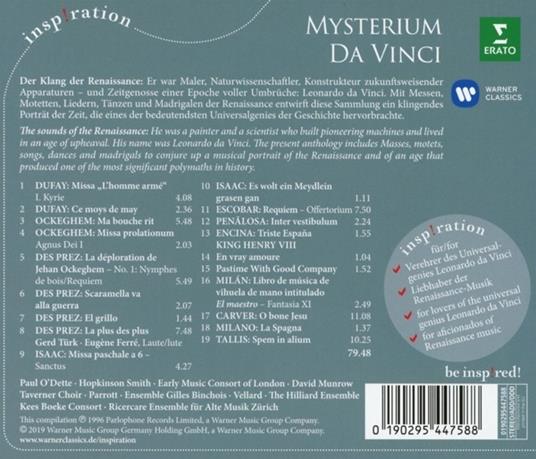 Mysterium Da Vinci - CD Audio di Hilliard Ensemble,Early Music Consort of London - 2