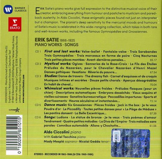 Musica per pianoforte - CD Audio di Erik Satie,Aldo Ciccolini - 2