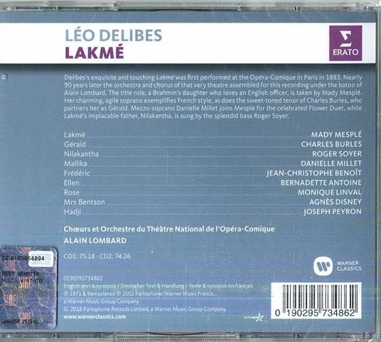 Lakmé - CD Audio di Léo Delibes,Mady Mesplé,Alain Lombard,Orchestra del Teatro Nazionale dell'Opera-Comique - 2