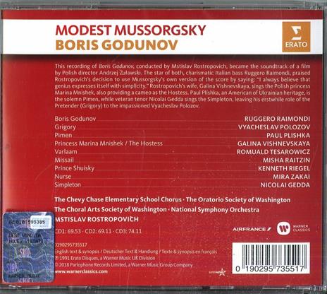 Boris Godunov - CD Audio di Modest Mussorgsky,Nicolai Gedda,Ruggiero Raimondi,Mstislav Rostropovich,National Symphony Orchestra - 2
