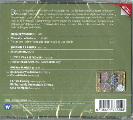 Brahms, Wagner, Beethoven, Mahler - CD Audio di Ludwig van Beethoven,Johannes Brahms,Gustav Mahler,Richard Wagner,Christa Ludwig,Otto Klemperer,Philharmonia Orchestra - 2