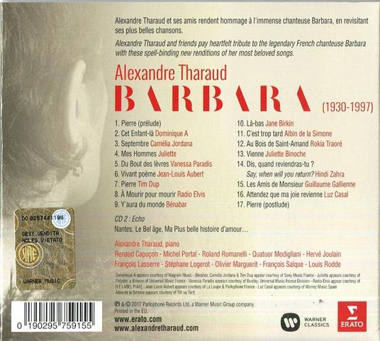 Barbara (feat. Jane Birkin, Vanessa Paradise) - CD Audio di Alexandre Tharaud - 2