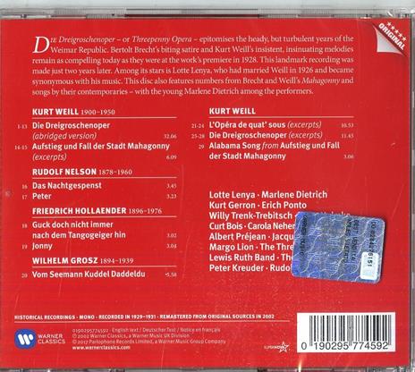 L'opera da tre soldi (Die Dreigroschenop). Berlino 1930: Songs & Chansons - CD Audio di Marlene Dietrich,Lotte Lenya,Berthold Brecht - 2