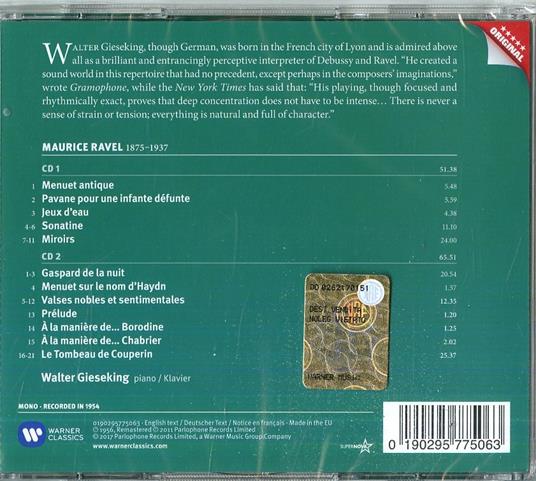 Musica completa per pianoforte solo - CD Audio di Maurice Ravel,Walter Gieseking - 2