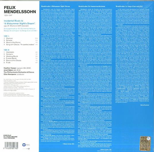 A Midsummer Night (Sogno di una notte di mezza estate) - Vinile LP di Felix Mendelssohn-Bartholdy,Otto Klemperer,Philharmonia Orchestra - 2
