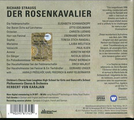 Der Rosenkavalier (Il cavaliere della rosa) - CD Audio di Richard Strauss,Herbert Von Karajan,Elisabeth Schwarzkopf,Philharmonia Orchestra - 2