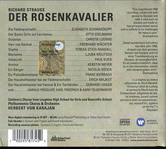 Der Rosenkavalier (Il cavaliere della rosa) - CD Audio di Richard Strauss,Herbert Von Karajan,Elisabeth Schwarzkopf,Philharmonia Orchestra - 2