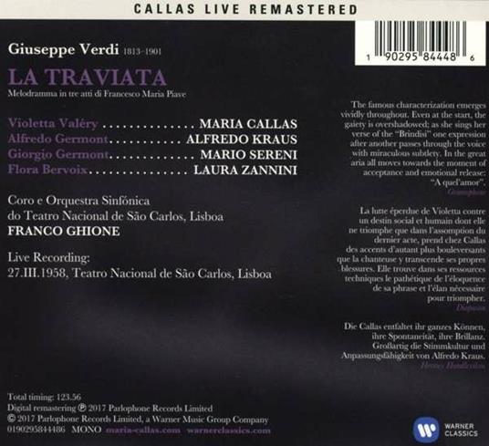 La traviata. Lisbona 27 marzo 1958 (Callas Live Remastered) - CD Audio di Maria Callas,Alfredo Kraus,Mario Sereni,Franco Ghione - 2