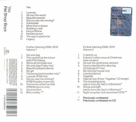 Yes. Further Listening 2008-2010 - CD Audio di Pet Shop Boys - 2