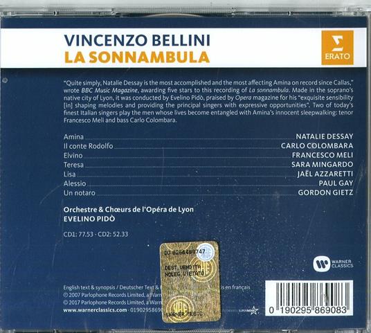La sonnambula - CD Audio di Vincenzo Bellini,Natalie Dessay,Francesco Meli,Orchestra dell'Opera di Lione,Evelino Pidò - 2