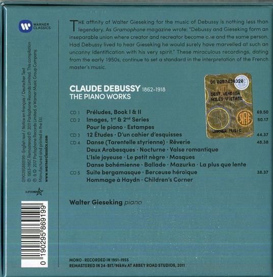 Musica per pianoforte completa - CD Audio di Claude Debussy,Walter Gieseking - 2