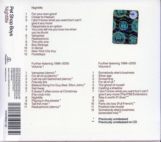 Nightlife (Further Listening) - CD Audio di Pet Shop Boys - 2