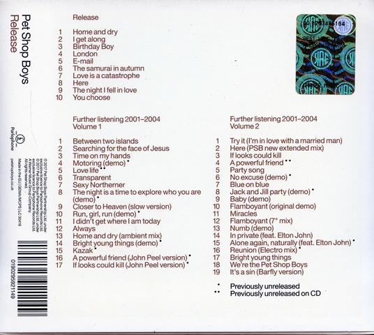 Release (Further Listening) - CD Audio di Pet Shop Boys - 2