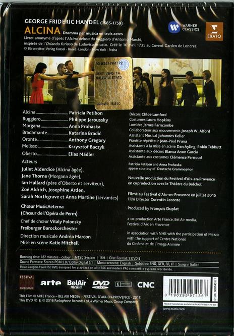 Georg Frideric Handel. Alcina (2 DVD) - DVD di Georg Friedrich Händel,Patricia Petibon,Philippe Jaroussky,Andrea Marcon - 2