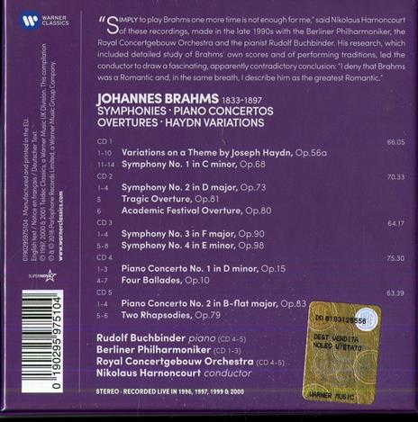 4 Sinfonie - Ouvertures - Concerti per pianoforte - Variazioni su temi di Haydn - CD Audio di Nikolaus Harnoncourt,Rudolf Buchbinder - 2