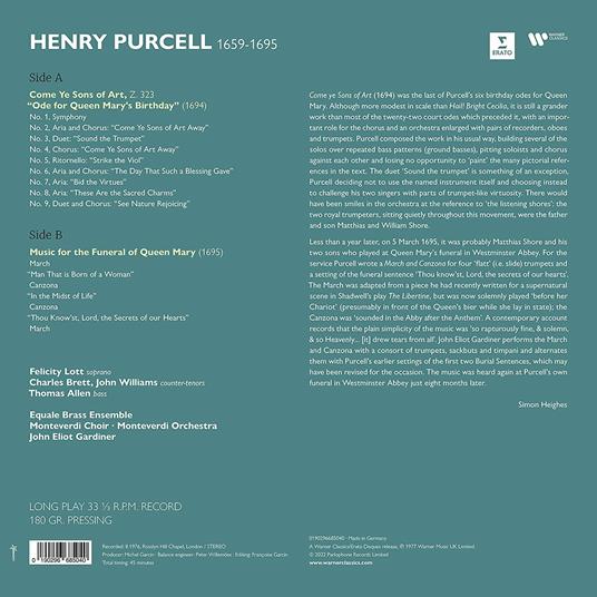Music for Queen Mary's Birthday - Vinile LP di Henry Purcell,John Eliot Gardiner,Monteverdi Orchestra - 2