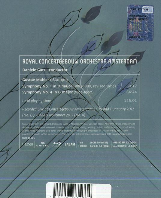 Sinfonie n.1 e n.4 (Blu-ray) - Blu-ray di Gustav Mahler,Royal Concertgebouw Orchestra,Daniele Gatti - 2