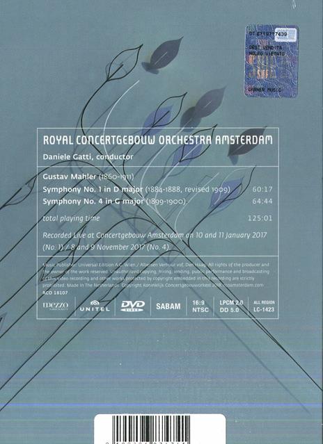 Sinfonie n.1 e n.4 (DVD) - DVD di Gustav Mahler,Royal Concertgebouw Orchestra,Daniele Gatti - 2