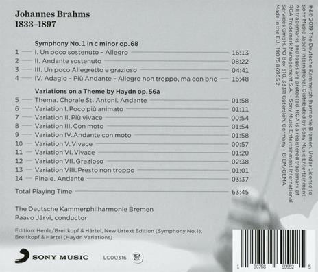 Sinfonia n.1 - Variazioni Haydn - CD Audio di Johannes Brahms,Paavo Järvi,Deutsche Kammerphilharmonie - 2
