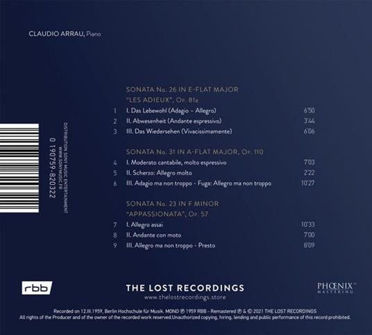 The Unreleased Beethoven Recital 1959 - CD Audio di Ludwig van Beethoven,Claudio Arrau - 2