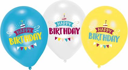 Generique. 6 Palloncini in Lattice Happy Birthday Kraft e Blu Taglia Unica