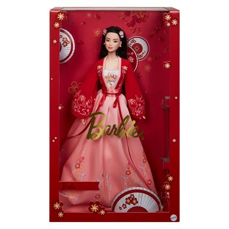 Barbie - Signature Lunar New Year, Bambola Barbie da collezione con camicetta e gonna ricamata, include accessori - 12